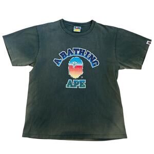L Bape Green Glitter College Logo Tee Sun Bleached